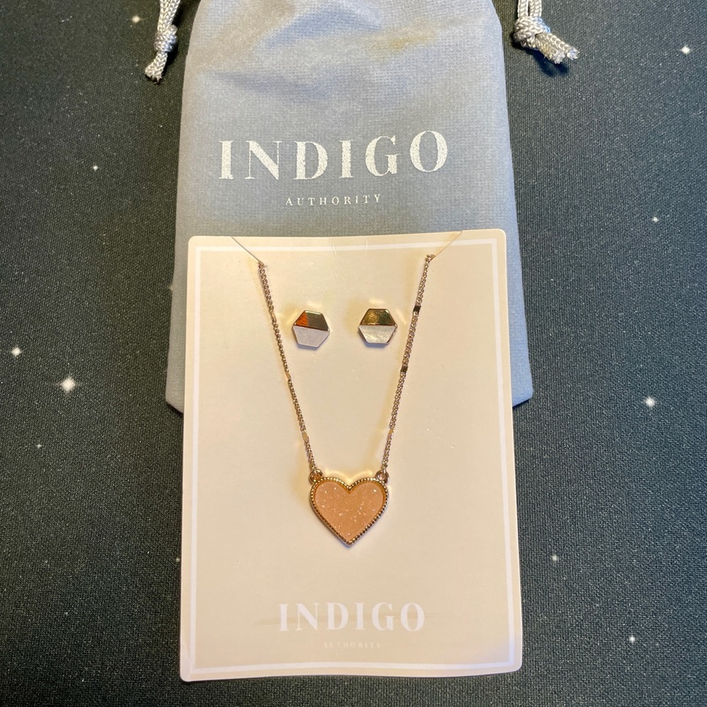 Indigo Authority Earrings & Druzy Necklace Set.
